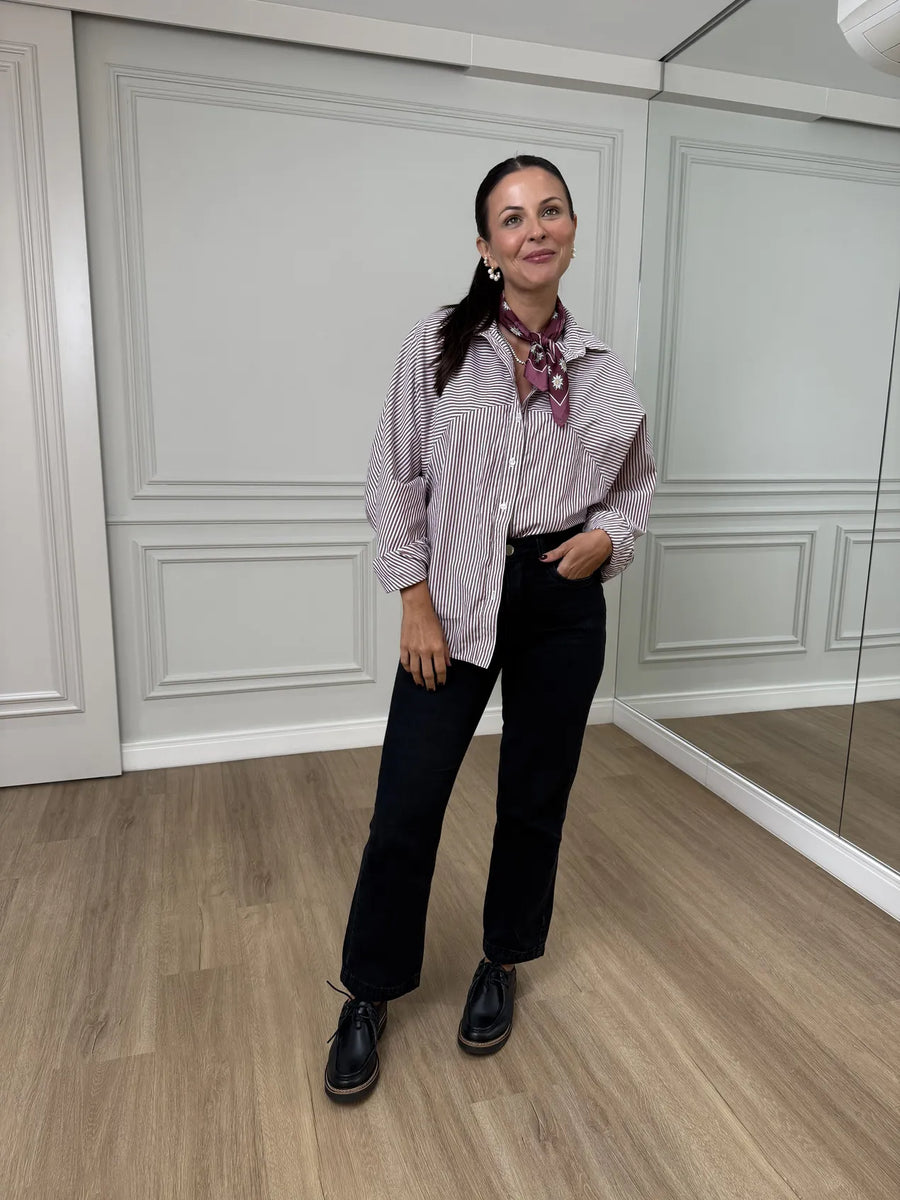 Camisa Oversized Listrada Vinho Sierra