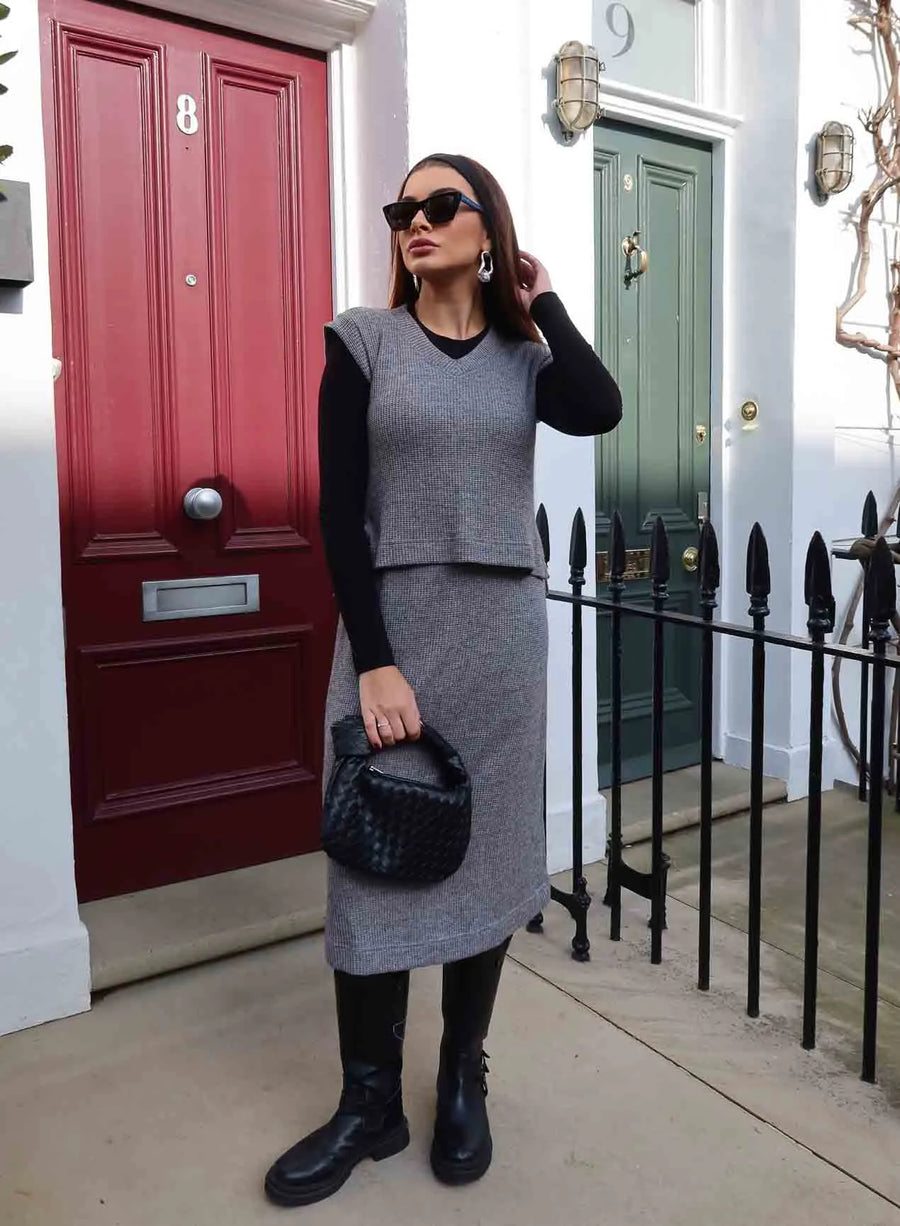Saia Midi Tricot Cinza Vic