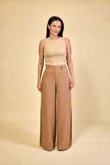 Calça Pantalona em Jacquard Feminina Marine - Caramelo Claro