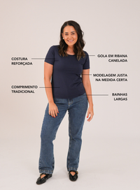 T-shirt Feminina Algodão com Elastano Nina - Marinho