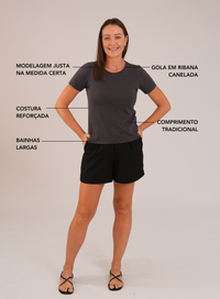 T-shirt Feminina Algodão com Elastano Nina - Cinza Escuro