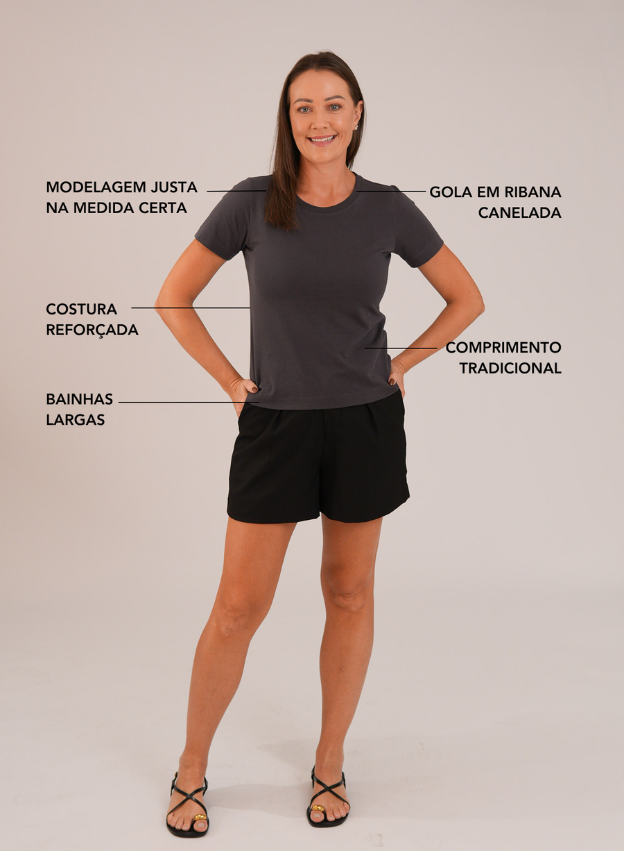 T-shirt Feminina Algodão com Elastano Nina - Cinza Escuro