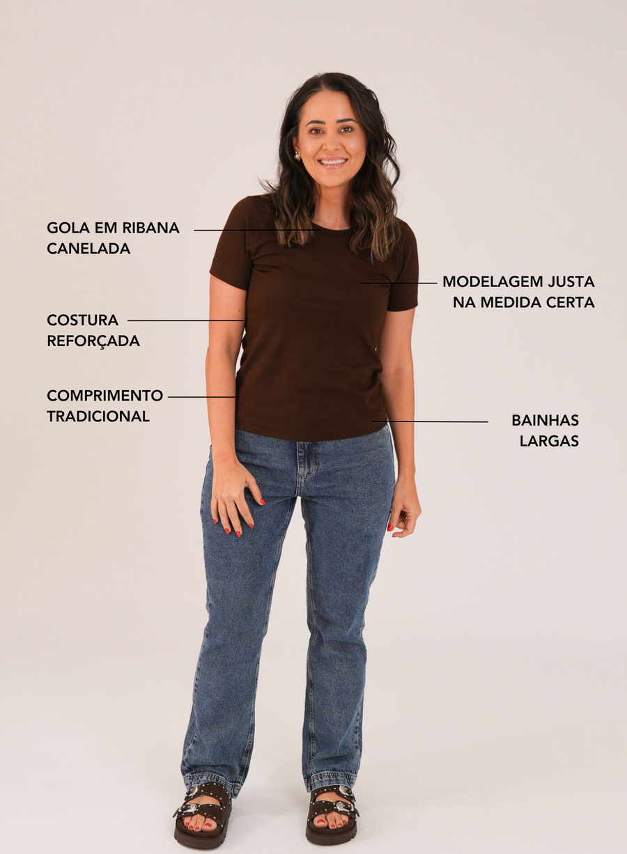 T-shirt Feminina Algodão com Elastano Nina - Marrom