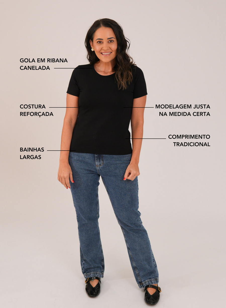 T-shirt Feminina Algodão com Elastano Nina - Preto