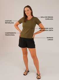 T-shirt Feminina Algodão com Elastano Nina - Verde Militar