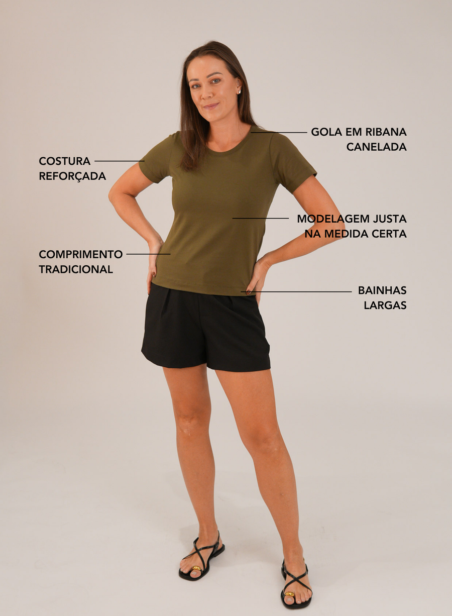 T-shirt Feminina Algodão com Elastano Nina - Verde Militar