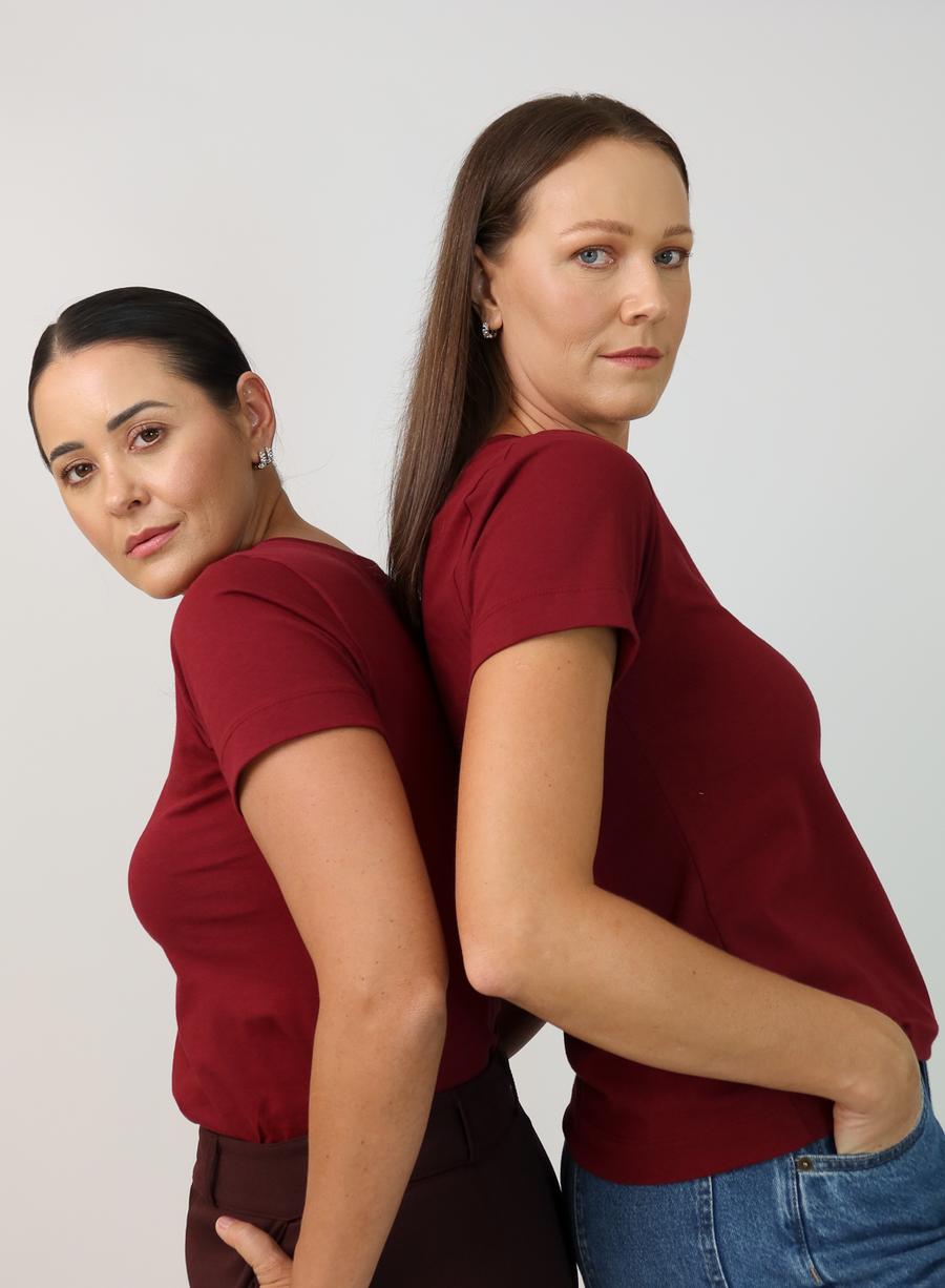 T-shirt Feminina Algodão com Elastano Nina - Vinho