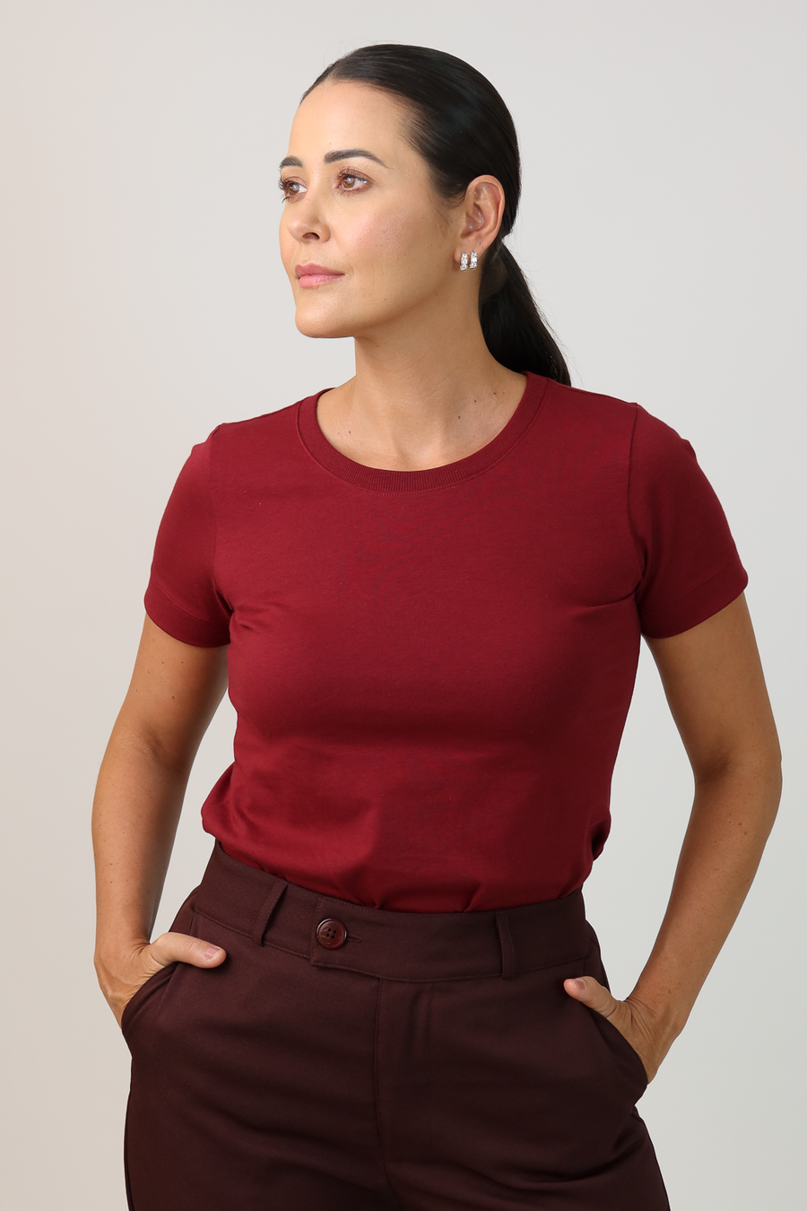 T-shirt Feminina Algodão com Elastano Nina - Vinho