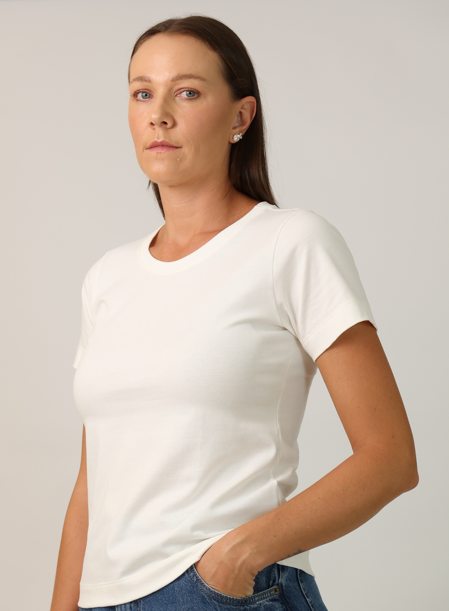 T-shirt Feminina Algodão com Elastano Nina - Off White