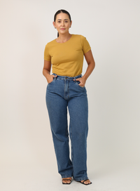T-shirt Feminina Algodão com Elastano Nina - Caramelo