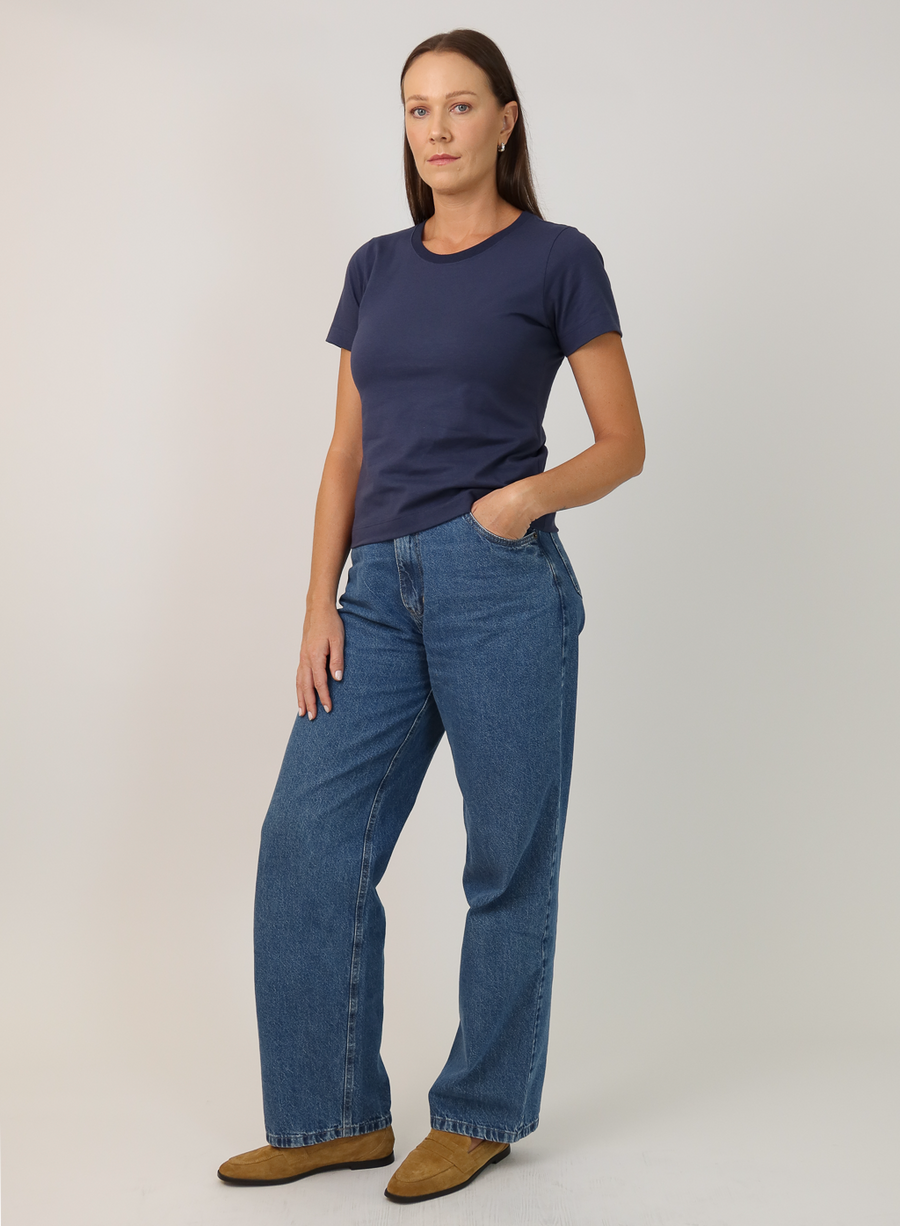 T-shirt Feminina Algodão com Elastano Nina - Marinho