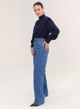 Blusa Tecido Plano Gola Alta Magy - Marinho