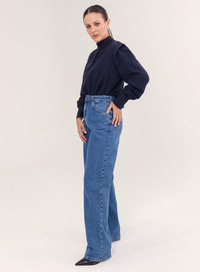 Blusa Tecido Plano Gola Alta Magy - Marinho