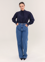 Blusa Tecido Plano Gola Alta Magy - Marinho