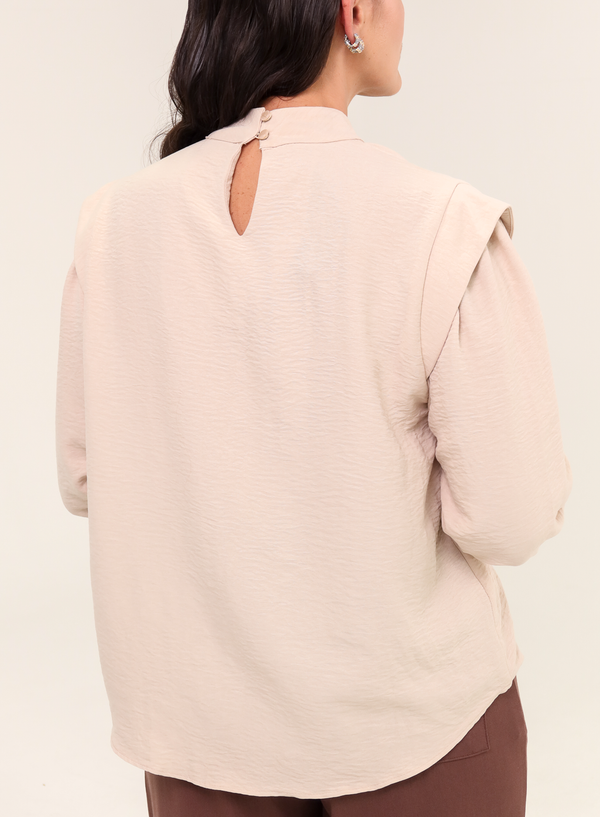 Blusa Tecido Plano Gola Alta Magy - Bege