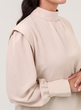 Blusa Tecido Plano Gola Alta Magy - Bege