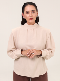 Blusa Tecido Plano Gola Alta Magy - Bege