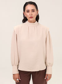 Blusa Tecido Plano Gola Alta Magy - Bege