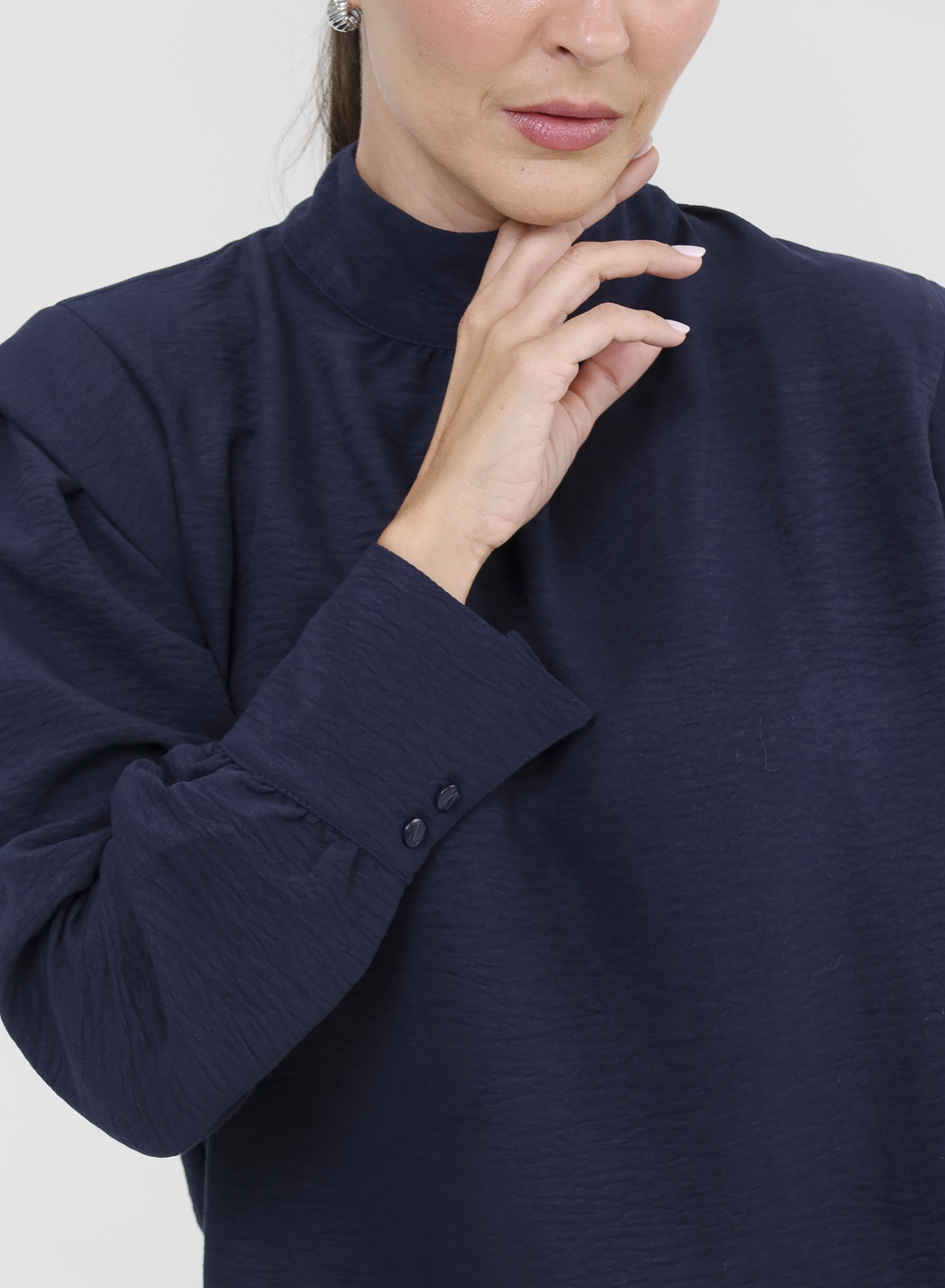 Blusa Tecido Plano Gola Alta Magy - Marinho