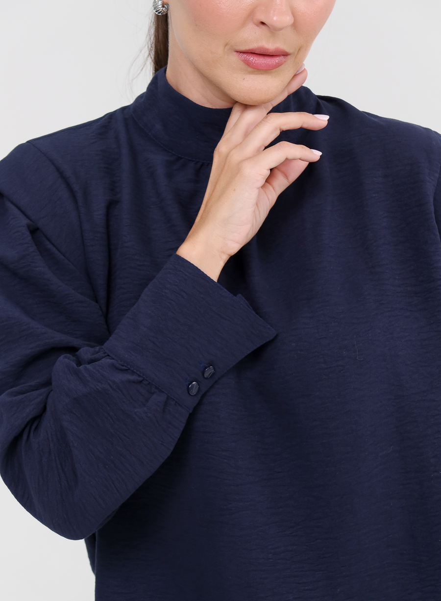 Blusa Tecido Plano Gola Alta Magy - Marinho