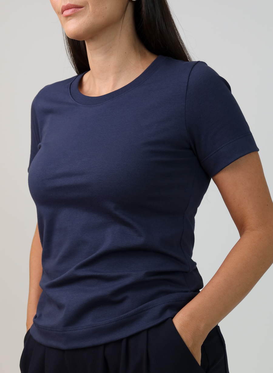 T-shirt Feminina Algodão com Elastano Nina - Marinho