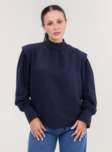 Blusa Tecido Plano Gola Alta Magy - Marinho