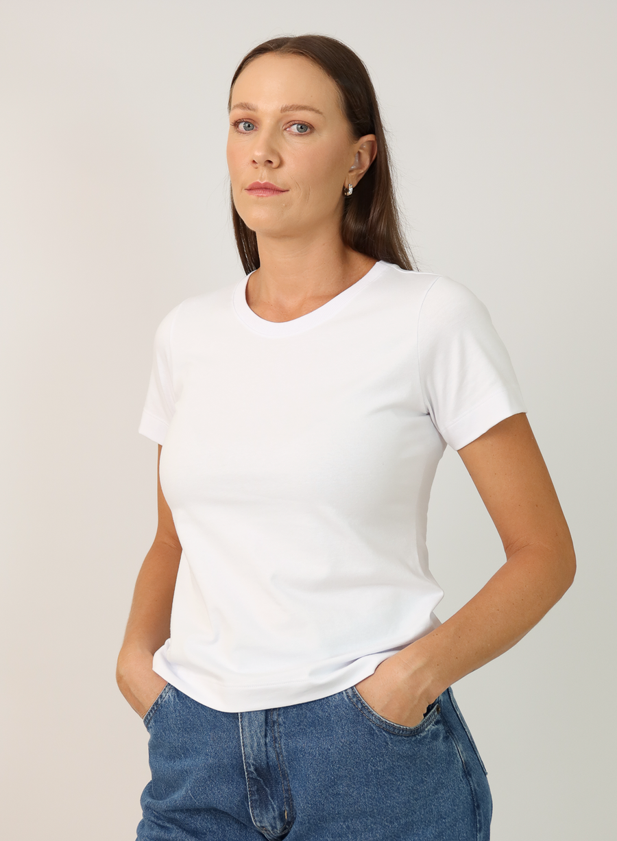 T-shirt Feminina Algodão com Elastano Nina - Branco