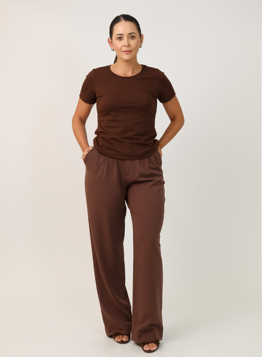 T-shirt Feminina Algodão com Elastano Nina - Marrom