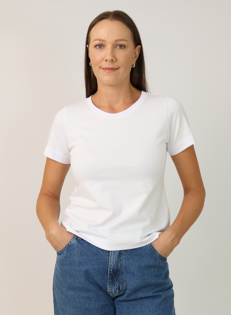 T-shirt Feminina Algodão com Elastano Nina - Branco