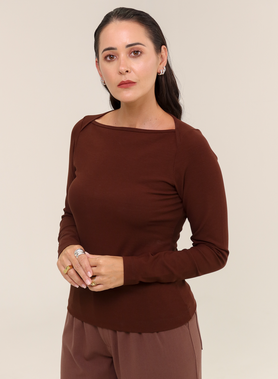 Blusa Malha Viscose Manga Longa Quinn - Marrom