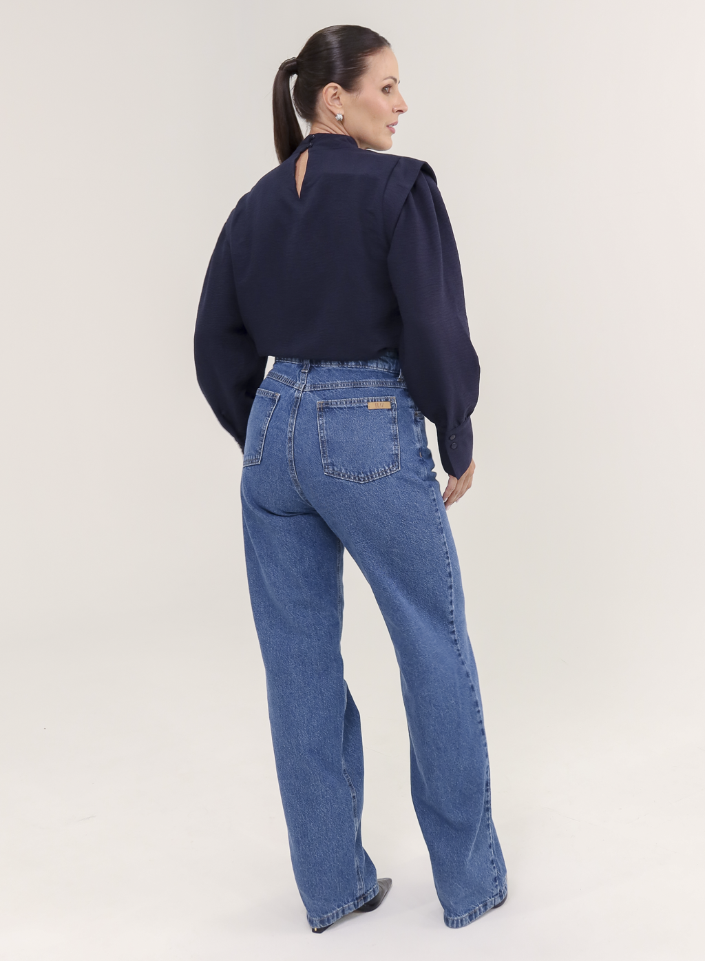 Blusa Tecido Plano Gola Alta Magy - Marinho
