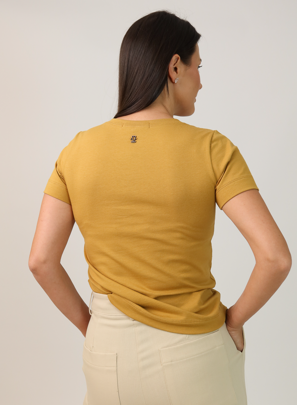 T-shirt Feminina Algodão com Elastano Nina - Caramelo