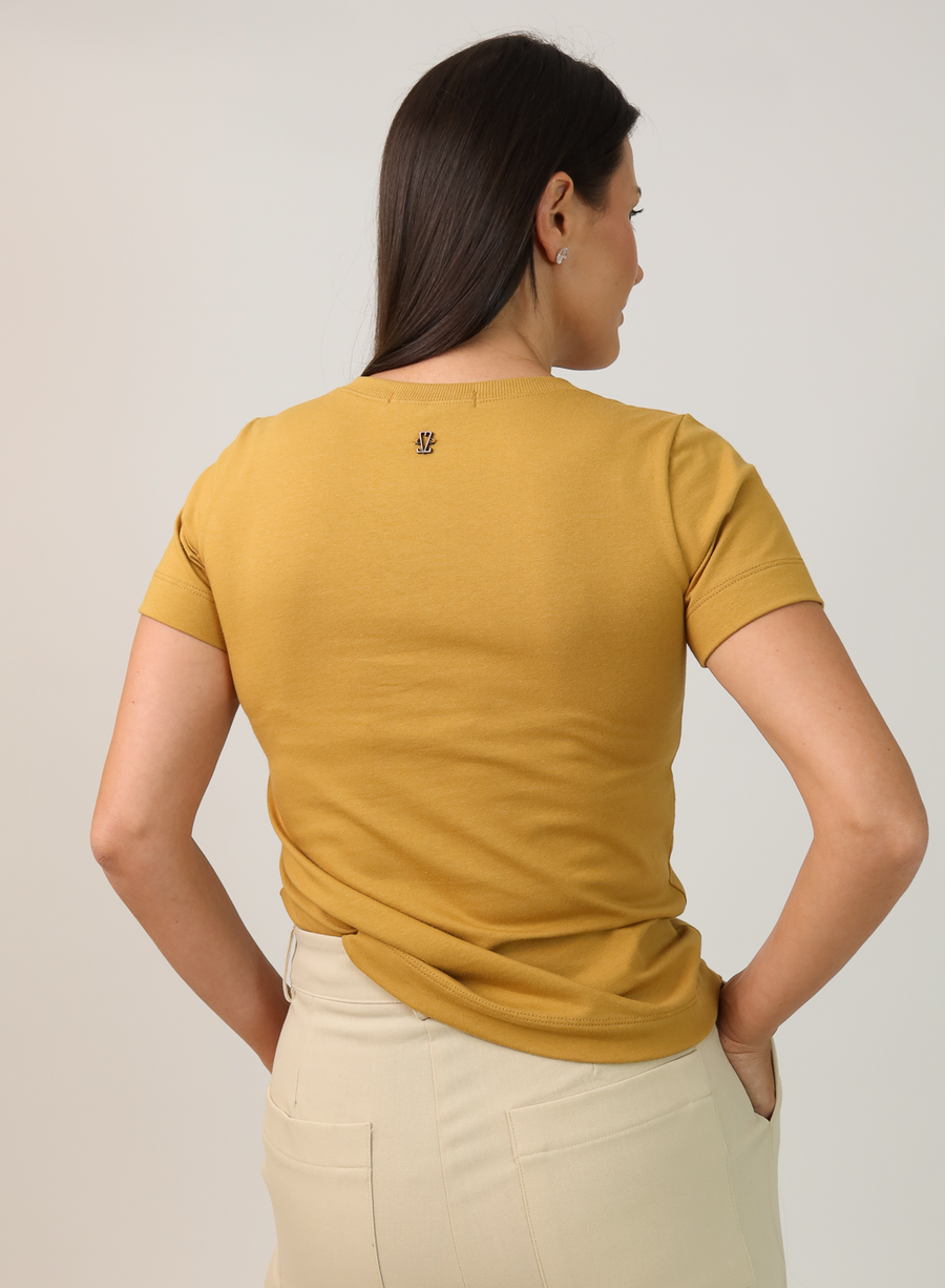 T-shirt Feminina Algodão com Elastano Nina - Caramelo