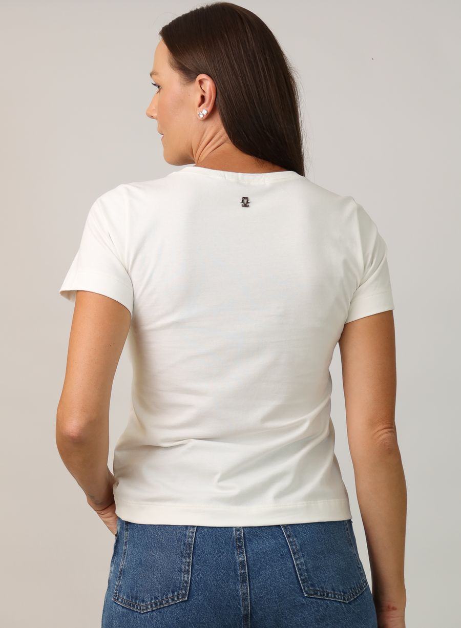 T-shirt Feminina Algodão com Elastano Nina - Off White