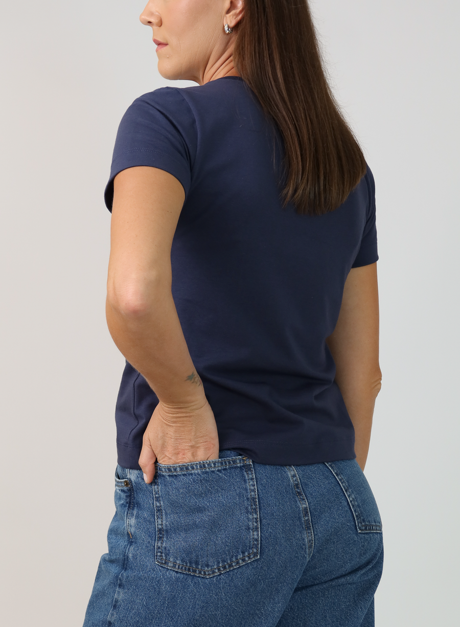 T-shirt Feminina Algodão com Elastano Nina - Marinho