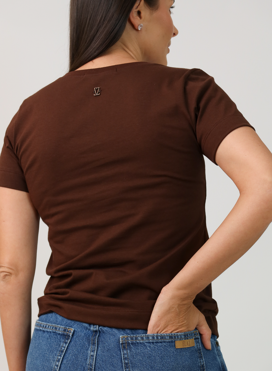 T-shirt Feminina Algodão com Elastano Nina - Marrom
