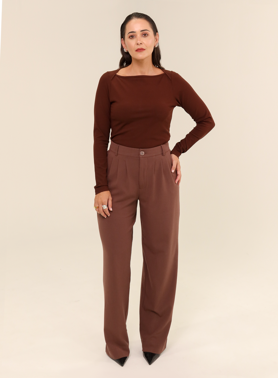 Blusa Malha Viscose Manga Longa Quinn - Marrom