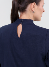 Blusa Tecido Plano Gola Alta Magy - Marinho