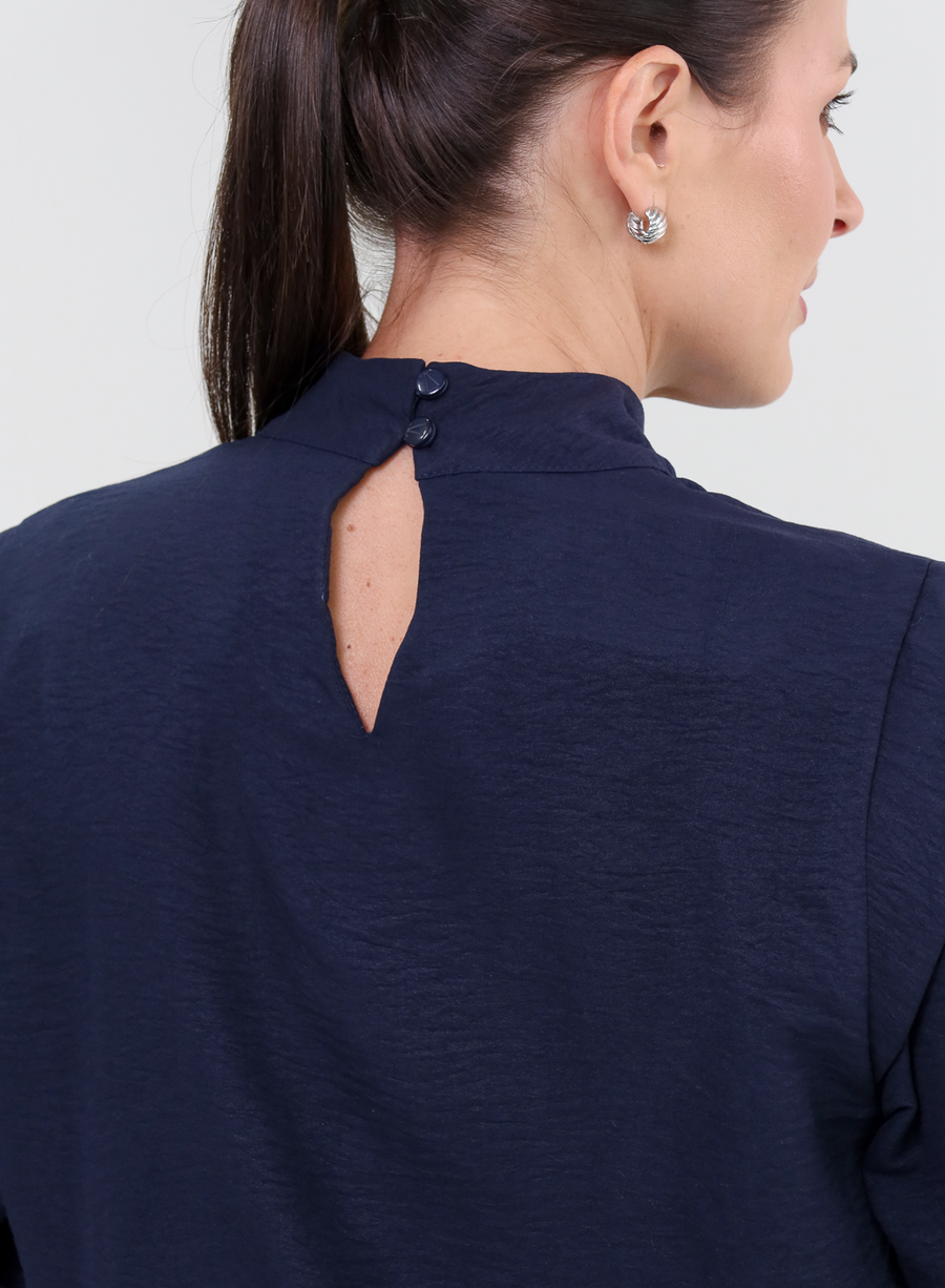Blusa Tecido Plano Gola Alta Magy - Marinho