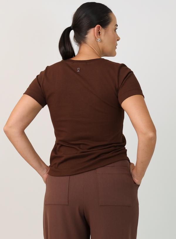 T-shirt Feminina Algodão com Elastano Nina - Marrom