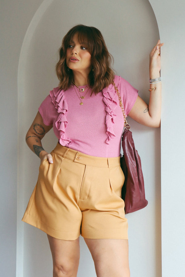Blusa com Recortes e Babados Estela Rosa